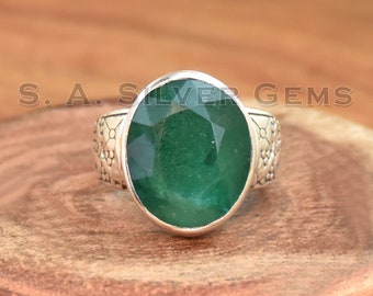 Handmade Emerald Ring: 925 Sterling Silver Bohemian Band