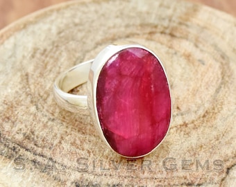 Handmade Indian Ruby Ring: 925 Sterling Silver Bohemian Jewelry