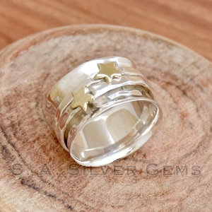 Spinner Silver Ring, Two Tone Ring, 925 Sterling Silver Ring, Handmade Spinner Ring, Meditation Ring, Star Spinner Ring, Statement Ring