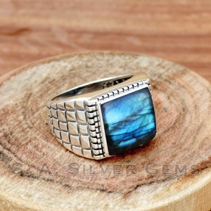 Bague pour homme en labradorite, bague pour homme en argent sterling 925, bague pour homme faite main, bague en labradorite, bague avec pierres précieuses, bague tendance, bague cabochon