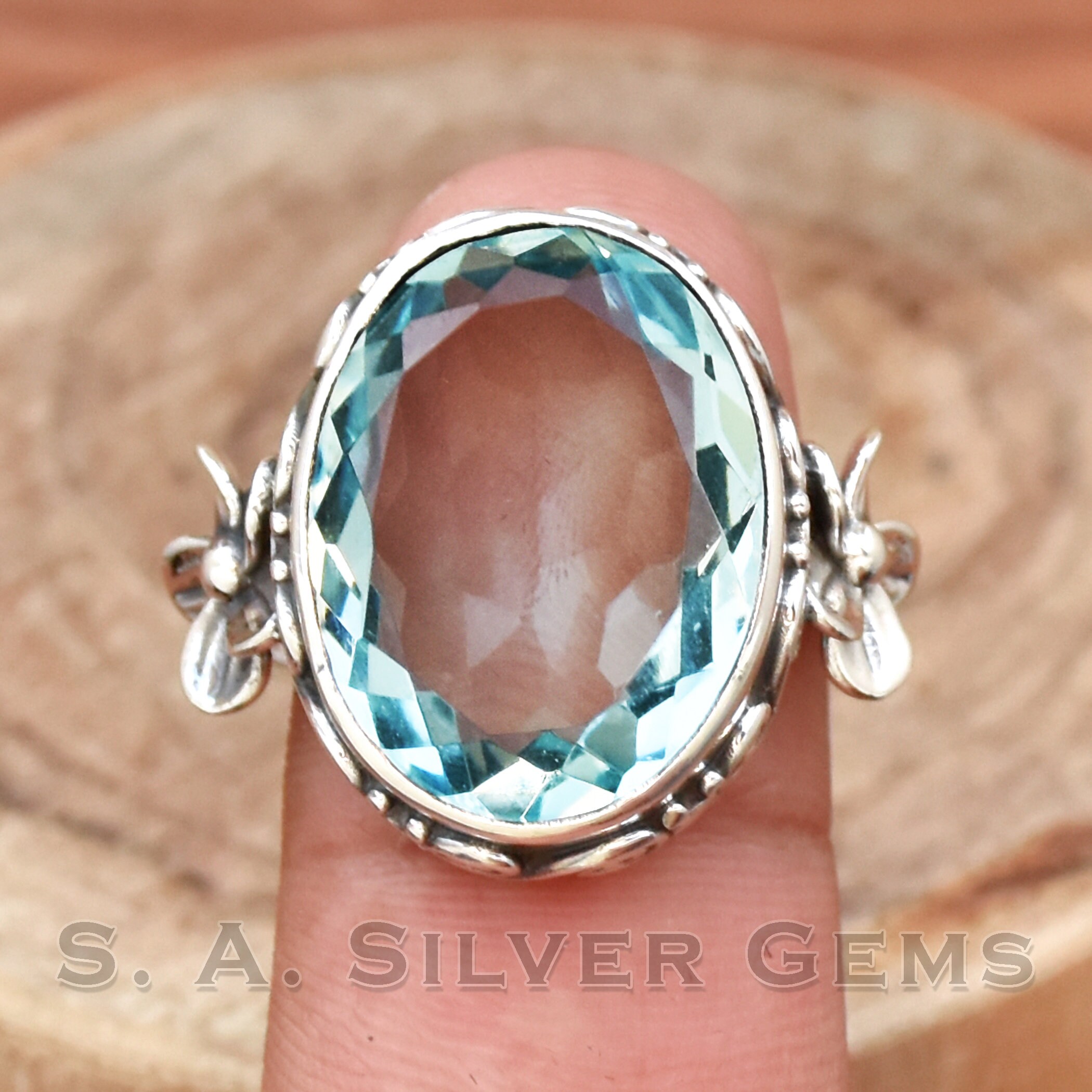 Blue Quartz Ring, 925 Sterling Silver Quartz Ring, Oval