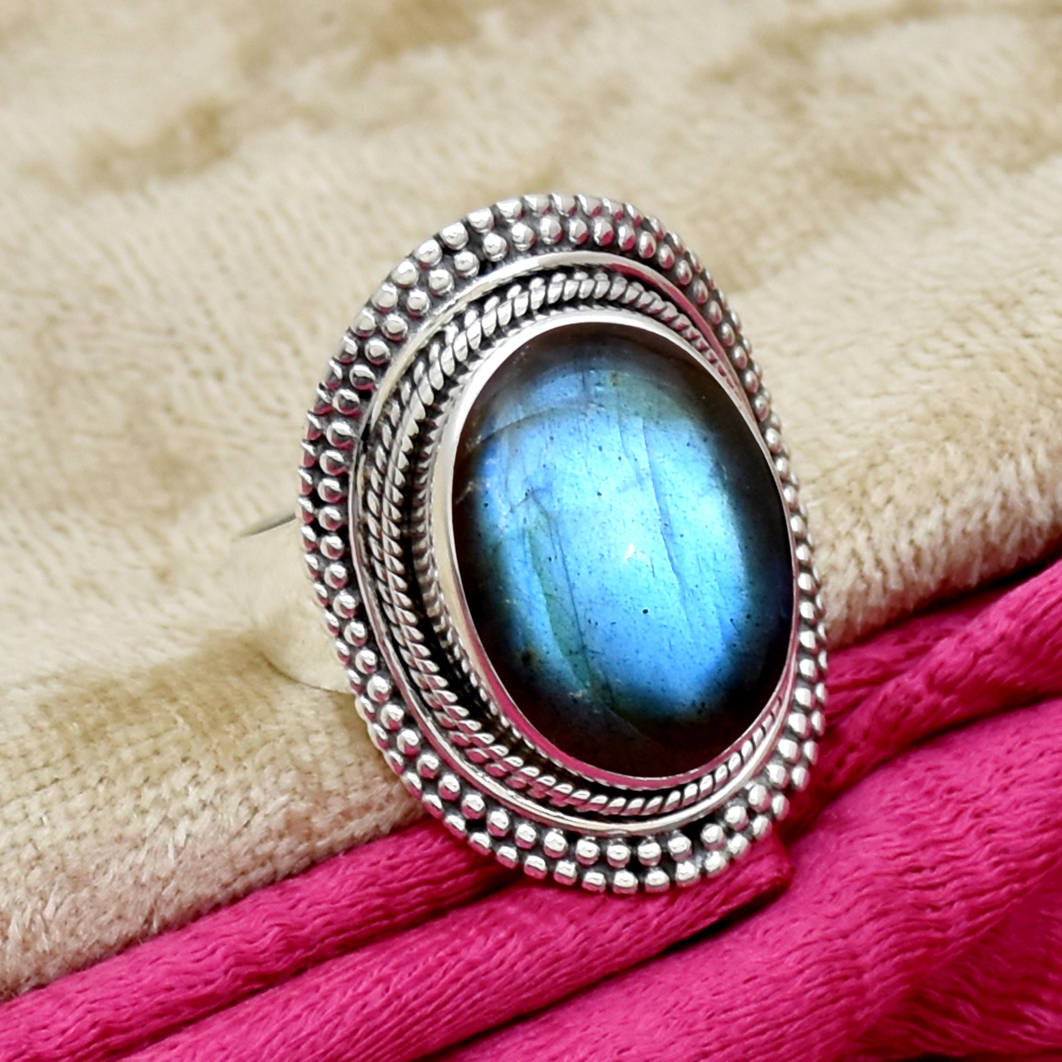 Natural Labradorite Ring, 925 Sterling Silver Ring, Handmade