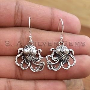 925 Sterling Silver Earring, Octopus Earring, Mother Of Pearl Earring, Handmade Earring, Octopus Jewelry, Unique Earrings, Gift For Her