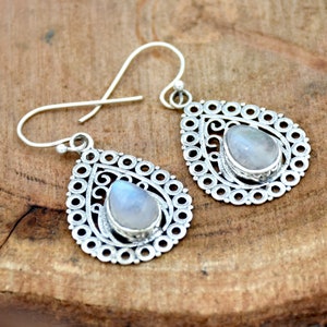 Rainbow Moonstone 925 Sterling Silver Earrings: Handmade Boho Jewelry