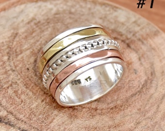 925 Sterling Silver Spinner Ring: Meditation Fidget Jewelry