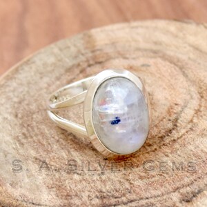 Natural Moonstone Ring, 925 Sterling Silver Ring, Wedding Ring, Rainbow Moonstone Jewelry, Handmade Ring, Dainty Ring, Gift For Her.