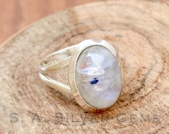 Natural Moonstone Ring, 925 Sterling Silver Ring, Wedding Ring, Rainbow Moonstone Jewelry, Handmade Ring, Dainty Ring, Gift For Her.