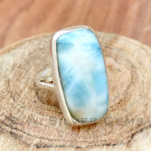 Handmade 925 Larimar Statement Ring: 925 Sterling Silver, Natural Gemstone