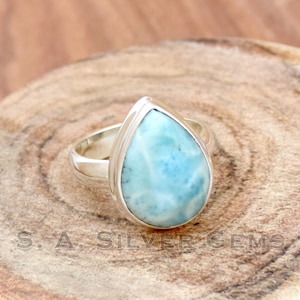 Natural Larimar Ring, Dominican Republic Larimar Ring, 925 Sterling Silver Ring, Handmade Jewelry, Dainty Ring, Natural Gemstone Ring