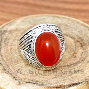 Anillo de cabujón de ónix rojo: anillo bohemio de plata de ley 925 hecho a mano