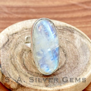 Natural Rainbow Moonstone 925 Sterling Silver Ring, Adjustable Ring, Handmade Ring, Statement Ring, Bohemian Ring, Handmade Jewelry For Her