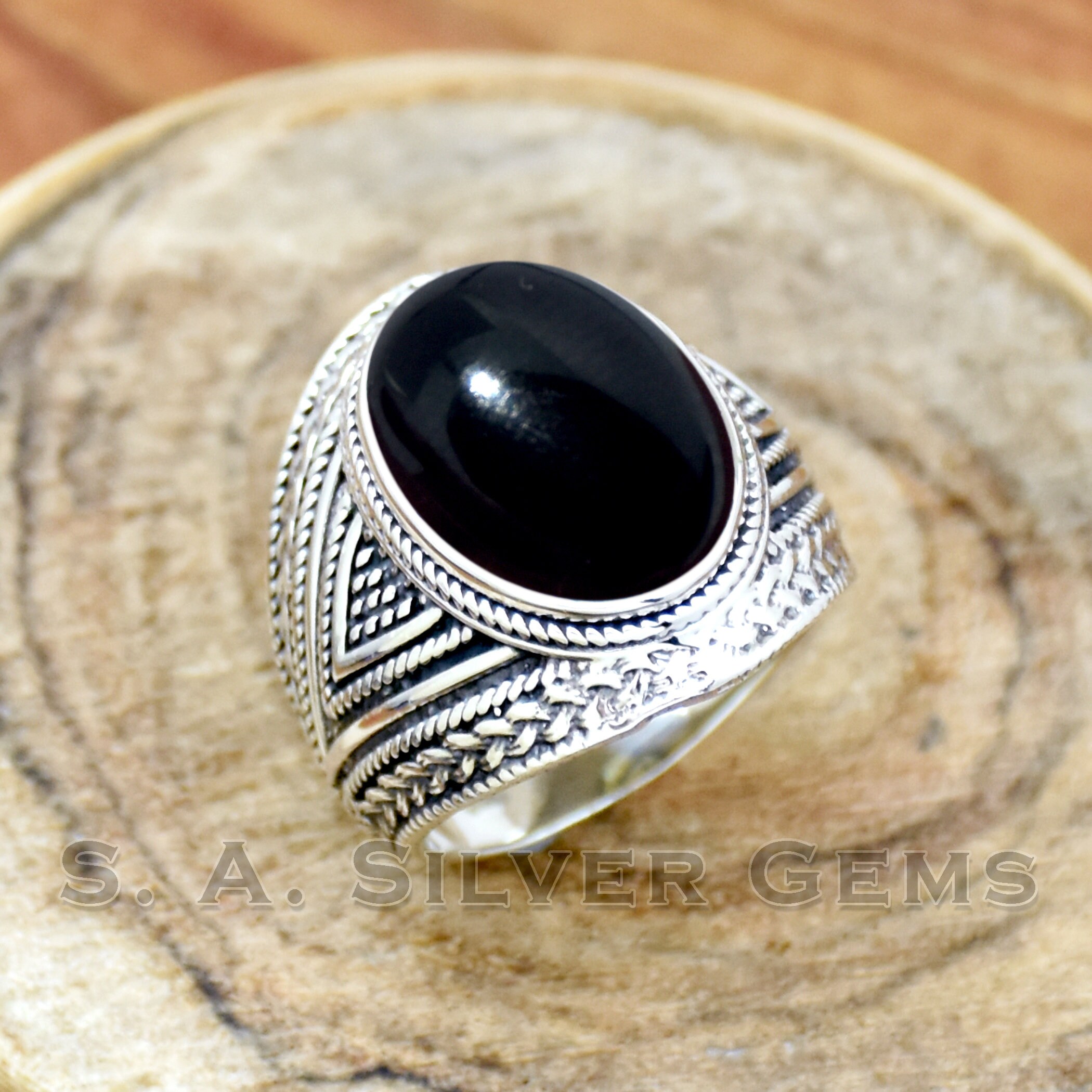 ティファニー　オニキス　カボション　ストーン　リング　ブラック　925　9号 ティファニー オニキス カボション ストーン リング ブラック 925 9号