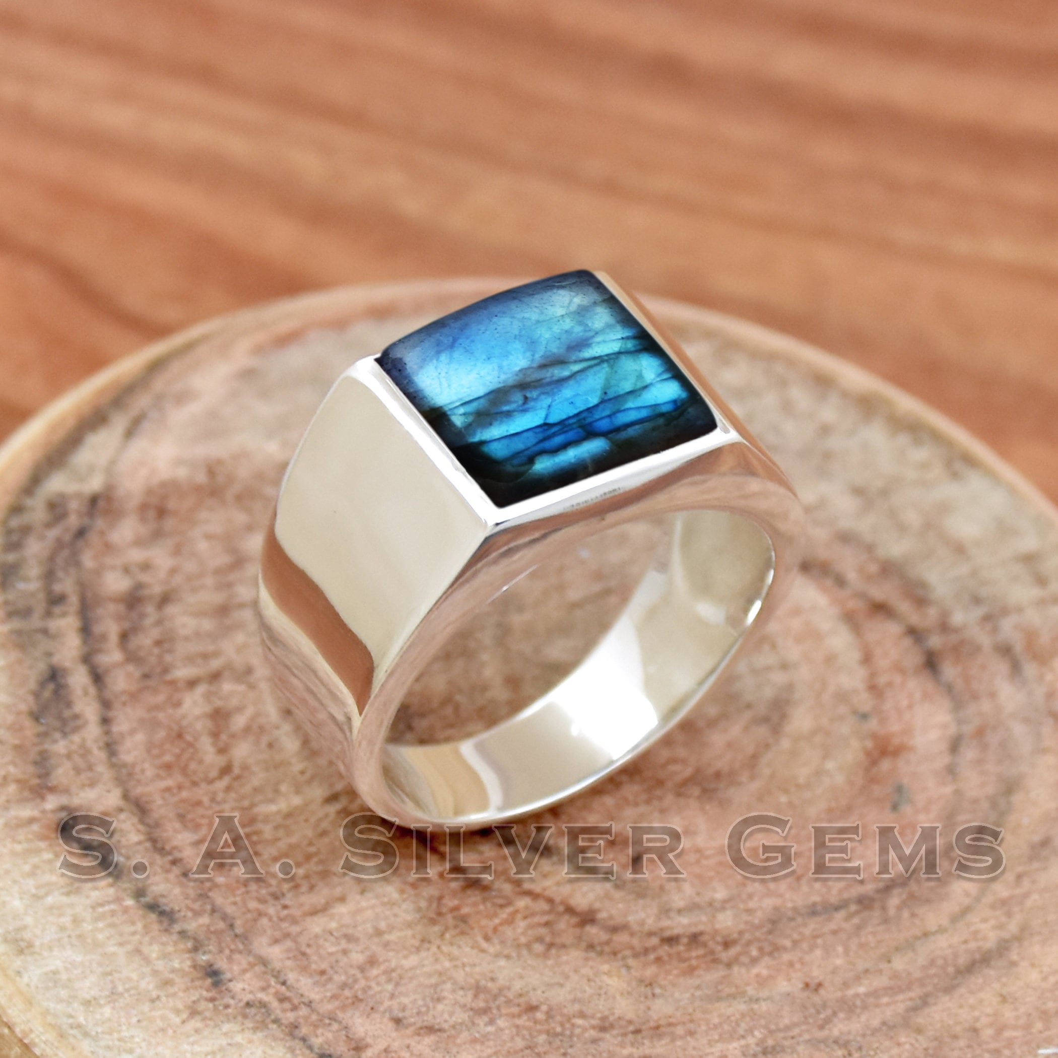 Labradorite Ring: Handmade 925 Sterling Silver Men's Wedding Band