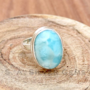 Anillo de Larimar, Anillo de Larimar de República Dominicana, Anillo de plata de ley 925, Anillo de bodas, Anillo delicado, Joyería de piedra natural, Anillo de compromiso.