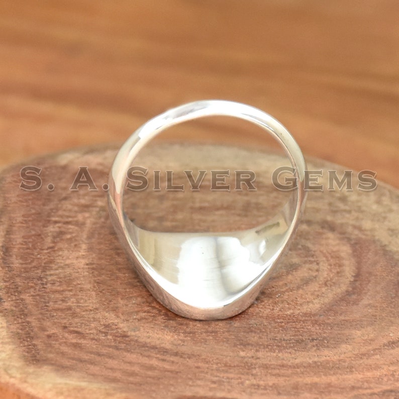 Solide 925 sterling zilveren ovale zegelring, gladde effen top zegelring, platte ring, herenring, massieve bandring, statement ring, unisex ring afbeelding 5