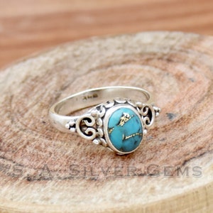 Anello turchese rame blu, anello minimalista in argento fatto a mano, anello minimalista in argento, anello con pietre preziose, anello minuscolo, anello per ragazza, anello in argento