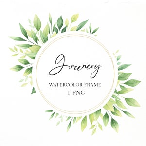 Watercolor greenery floral frame png, Greenery wedding invitation, Greenery thank you card clipart, Gold geometric frame png