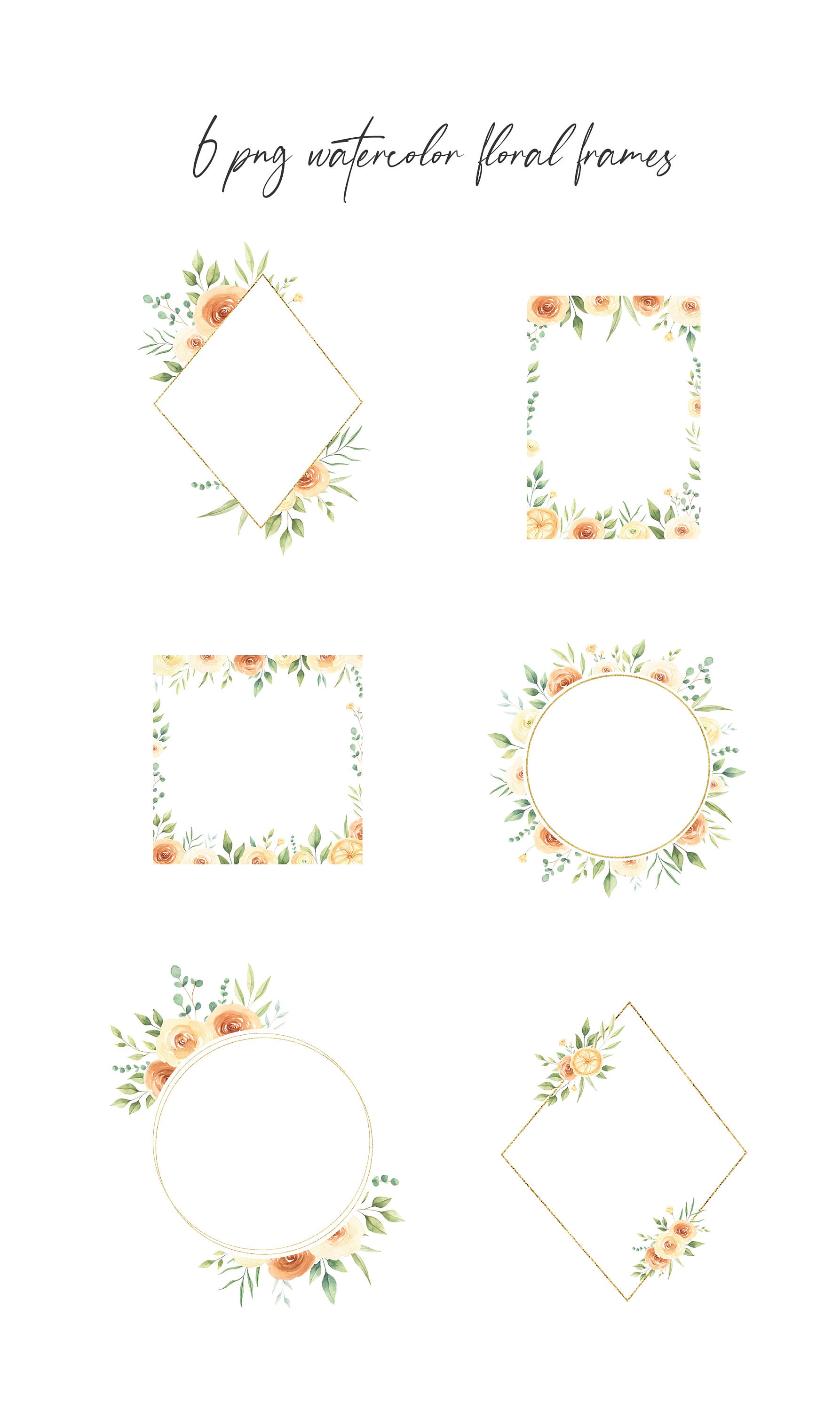 Boho Roses Watercolor Frames Clipart Png, Autumn Floral Watercolor ...