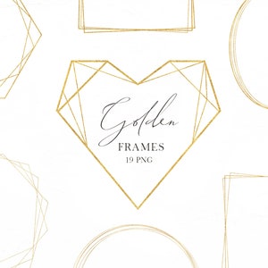 Golden frames clipart, Geometric digital frames png, Wedding invitation clipart, Gold photo frames clipart