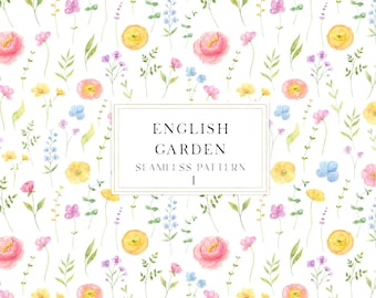 Summer floral digital paper, Watercolor digital paper, Wildflower greenery floral seamless pattern, Scrapbooking digital paper jpg