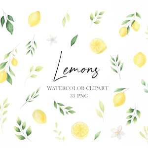 Clipart de citrons aquarelle, clipart de verdure d’agrumes d’été png, invitation de mariage de douche nuptiale de citron, clipart bricolage