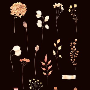 Torkade höstblommor boho clipart, höstblommor png, boho eukalyptushortensia clipart, heminredning png bild 3