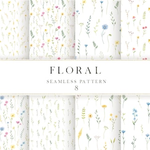 Wildflowers summer floral digital paper pack, Wildflowers verde giallo rosa blu floral seamless pattern, Scrapbooking digital paper jpg