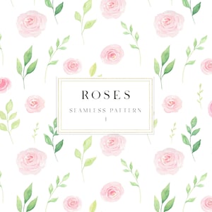 Rozen aquarel digitaal papier, Lente bloemen roze naadloos patroon, Scrapbooking digitaal papier jpg, Pasen aquarel digitaal papier