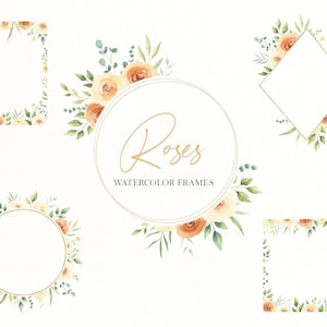 Boho Rosen Aquarell Rahmen Clipart png, Herbst floral Aquarell Rahmen, Hochzeit invitatios, Goldene Rahmen