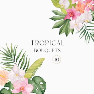 Tropical watercolor clipart, Tropical bouquets png, Tropical floral clip art, Summer clipart, Exotic watercolor flowers png, Jungle Clipart