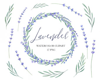Lavender watercolor clipart, Lavender floral png, Rustic wedding invitation clipart, Lavender digital paper, Floral wreath png