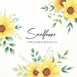 Sunflower bouquet png watercolor clipart, Sunflower wedding invitation, DIY clipart, Greenery png, Eucalyptus clipart