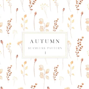 Carta digitale autunnale, Foglie secche autunnali fiori carta digitale, Modello boho senza cuciture, Carta digitale ad acquerello