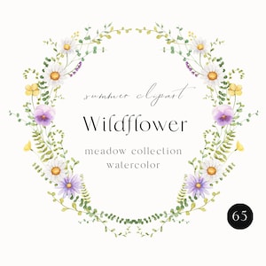 Wildflower watercolor clipart,  Summer meadow clipart, Floral digital paper, Summer rustic clipart, Floral wreath png, DIY floral clipart