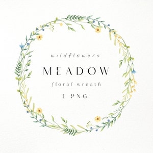 Wildflowers wreath watercolor png, Meadow floral frame clipart, Baby shower invitation clipart, Floral frame png