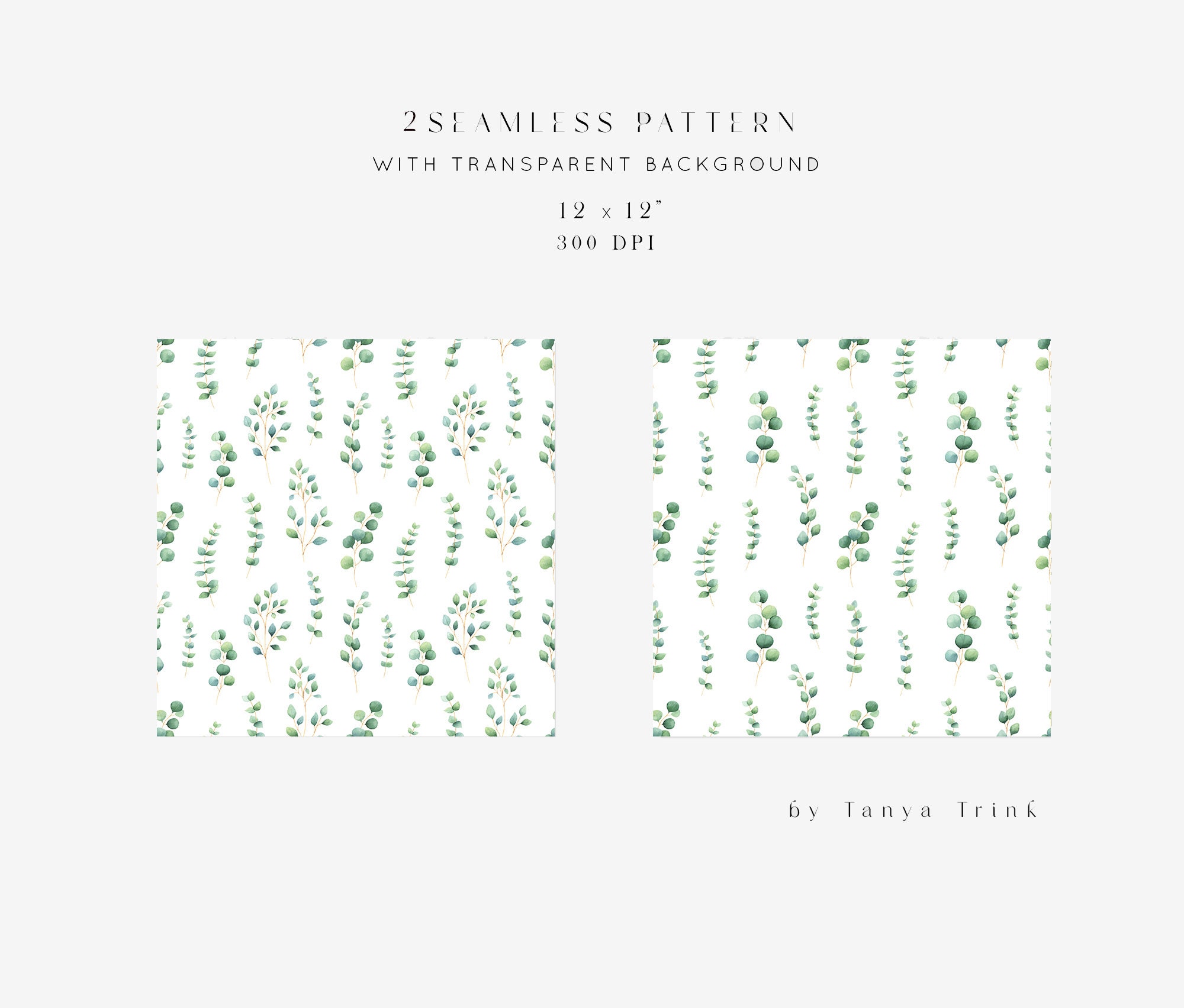 Eucalyptus Watercolor Digital Paper, Greenery Digital Paper Pack ...