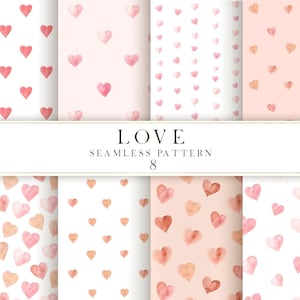 Clipart di carta digitale dei cuori dell'acquerello, modello senza cuciture dei cuori di boho di San Valentino, clipart di nozze dei cuori dell'acquerello, clipart di amore