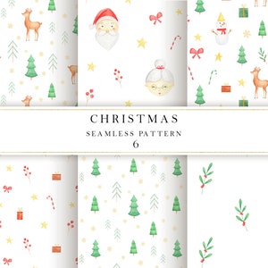 Christmas watercolor digital paper, Christmas seamless pattern, Santa snowman reindeer digital paper, Digital download