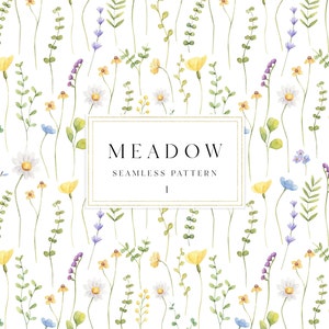 Floral watercolor digital paper, Wildflowers greenery floral seamless pattern, Scrapbooking digital paper, Cottagecore seamless pattern