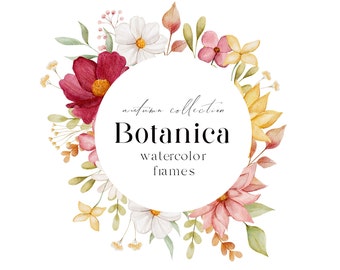 Floral frames watercolor clipart, Autumn frames clipart, Autumn floral clipart, Fall baby shower, Fall bridal shower