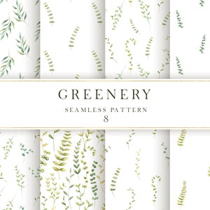 Greenery summer floral digital paper pack,  Foliage seamless pattern png, Scrapbooking digital paper jpg, Commercial use