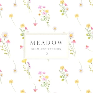 Wildflower bloemen digitaal papier, aquarel digitaal papier, groen bloemen naadloos patroon, scrapbooking digitaal papier, weide clipart