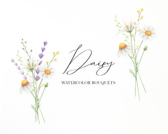 Watercolor daisy bouquets clipart, Summer floral clipart, Chamomile  arrangements png, Digital download