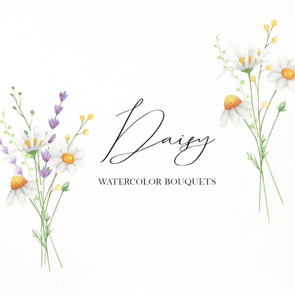 Watercolor daisy bouquets clipart, Summer floral clipart, Chamomile  arrangements png, Digital download