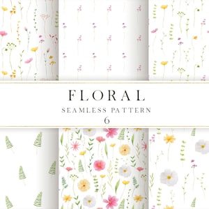 Wildflowers summer floral digital paper pack, Scrapbooking digital paper jpg, Wildflowers seamless paper clip art, Commercial use