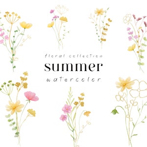 Watercolor wildflowers bouquets clipart, Summer floral clipart, Floral arrangements png, Digital download