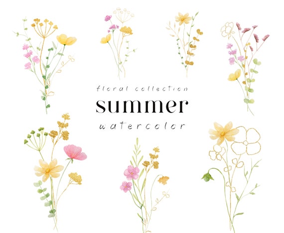 Watercolor wildflowers bouquets clipart, Summer floral clipart, Floral arrangements png, Digital download