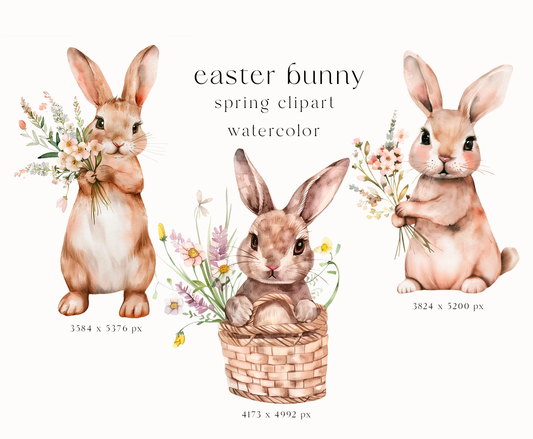 Cute Bunny Watercolor Clipart, Easter Bunny With Flowers Png, Baby ...