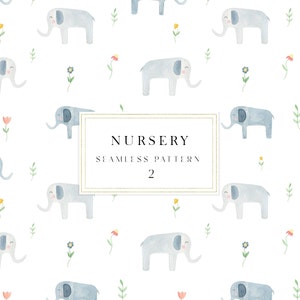 Elephant digital paper, Nursery watercolor digital paper, Kids watercolor seamless pattern