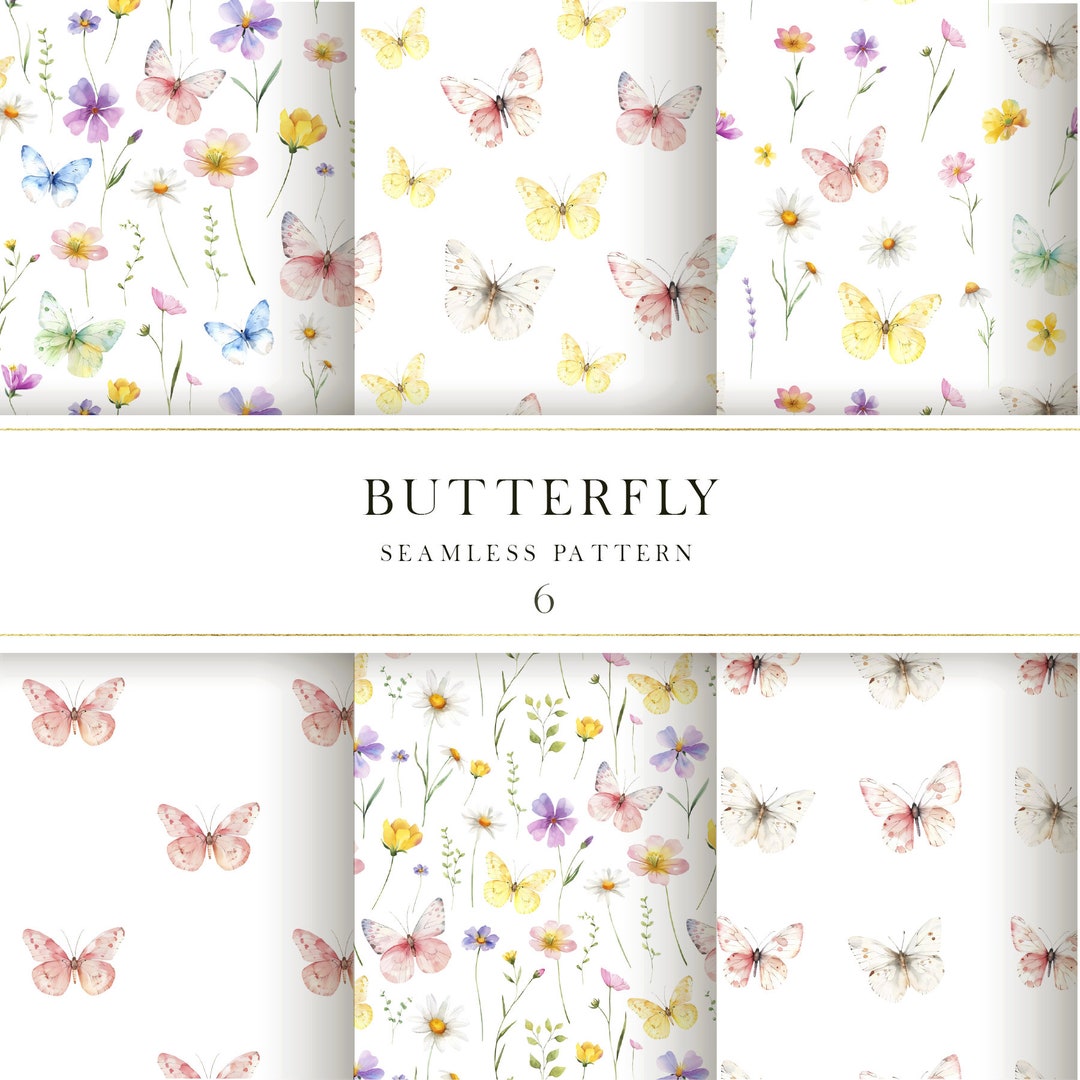Butterfly Wildflowers Watercolor Digital Paper, Summer Floral Digital ...
